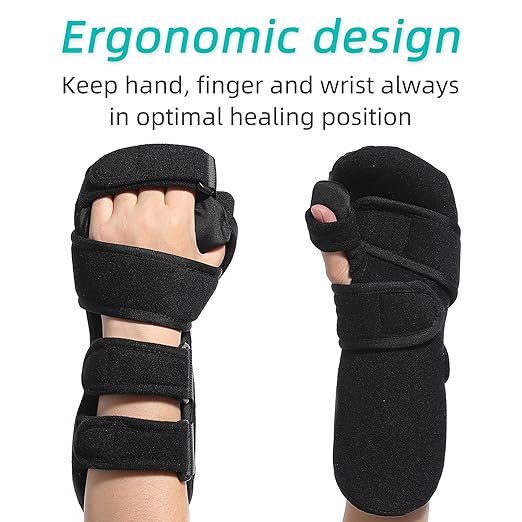 Fanwer Stroke Resting Hand Splint - Night Immobilizer Wrist Finger Brace for Flexion Contractures, Functional 5 Finger Stabilizer Wrap - for Muscle Atrophy Rehab, Arthritis, Tendonitis (Right)