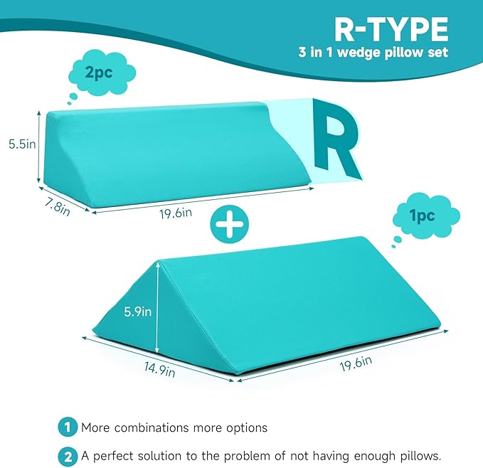 Fanwer Bed Wedges & Body Positioners (3 in 1), 40 Degree Wedges for Bed Positioning,Positioning Pillows for Elderly, Wedge Pillow for Bed Sores, Side Sleeping, After Surgery, Knees Elevated,Back Pain