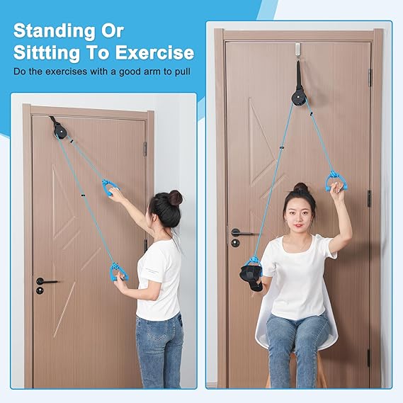 Fanwer Shoulder Pulley for Physical Therapy, Over The Door Pulleys for Shoulder Rehab, Overhead Arm Exercise Pulley Equipment for Rotator Cuff Recovery, Frozen Shoulder, Pulley System for Home Gym