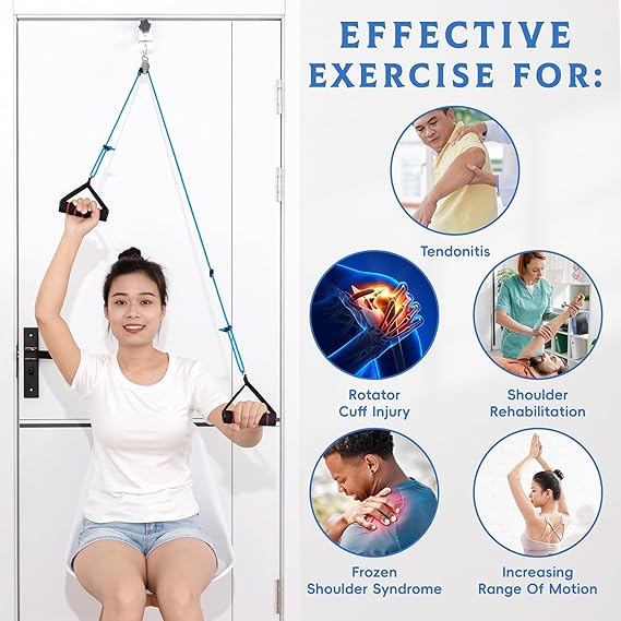 Fanwer Shoulder Pulley for Physical Therapy - Over Door Pulley for Shoulder Recovery - Exercise Pulley for Shoulder Rehab - With Fixed Metal Bracket - Arm Pulley - Over The Door Pulleys