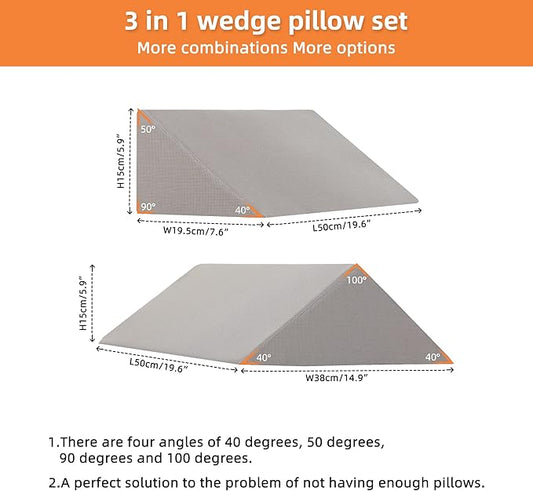 Fanwer Bed Wedges & Body Positioners (3 in 1), 40 Degree Wedges for Bed Positioning,Positioning Pillows for Elderly, Wedge Pillow for Bed Sores, Side Sleeping, After Surgery, Knees Elevated,Back Pain