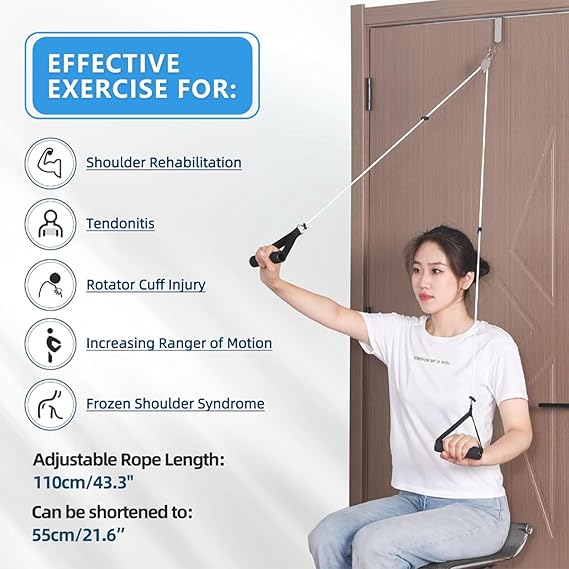 Fanwer Shoulder Pulley for Physical Therapy, Adjustable Rope Length Shoulder Pulley, Over The Door Pulley for Shoulder Rehab, Shoulder Therapy Equipment, Stainless Steel Pulley, White