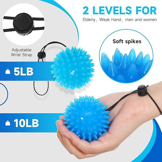 Hand Grip Strenthener - Squeeze Balls for Hand Therapy Set (5LB+10LB), Hand Exercise Ball for Physical Therapy, Elderly, Weak Hand, Arthritis, Stroke, Carpal Tunnel