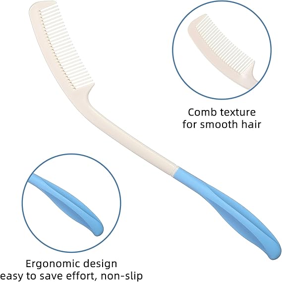 Fanwer Long Reach Handled Comb and Hair Brush Set Applicable to elderly and hand-disabled people inconvenient upper limb activities (2 pcs)