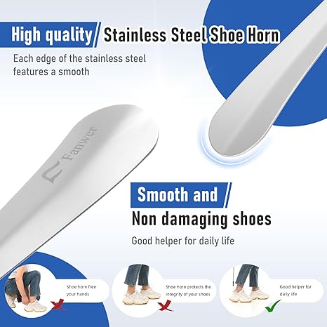 Fanwer Extendable Shoe Horn Long Handle for Seniors, Twist to Lock, 16" to 31"Adjustable, Stainless Steel Telescopic Shoehorn for Men Women, Metal Travel Shoe Horn, Shoe Helper Tool