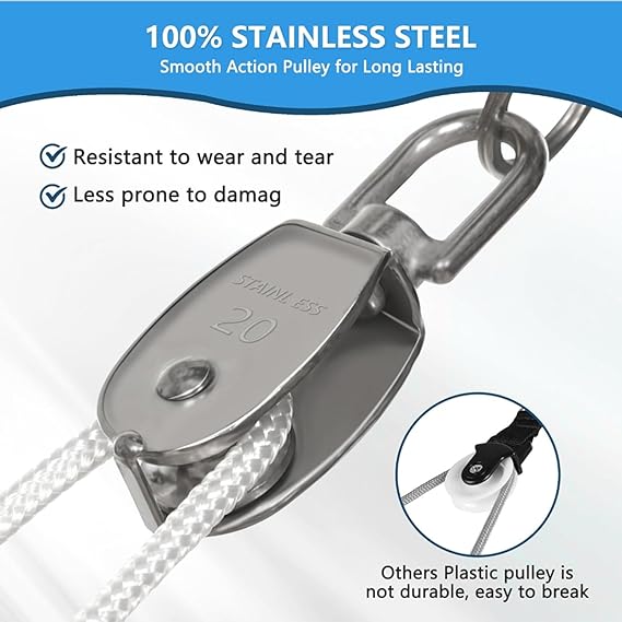 Fanwer Shoulder Pulley for Physical Therapy, Adjustable Rope Length Shoulder Pulley, Over The Door Pulley for Shoulder Rehab, Shoulder Therapy Equipment, Stainless Steel Pulley, White