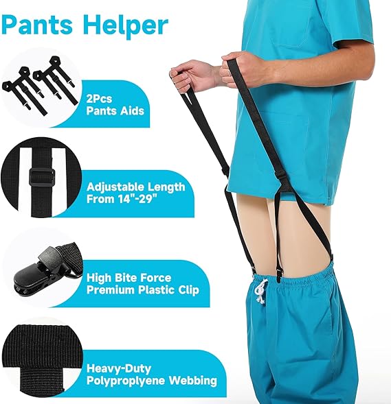 Fanwer 4-Piece Hip Kit for Total Hip Replacement with Sock Aid, 32" Foldable Reacher Grabber Pickup Tool, 30.7" Long Shoe Horn & Dressing Stick and 2Pcs Pants Helper Device