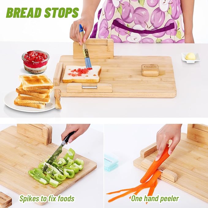 Fanwer Adaptive One-Handed Cutting Board- Anti-Slip with Bread Stops & Spikes - Perfect for Amputees & Disabled - Single Handed for Effortless Cutting & Chopping - Handicapped Kitchen Board.