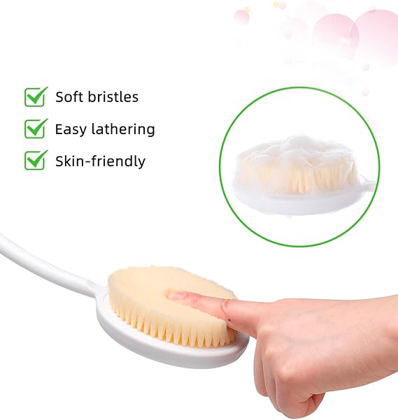 Fanwer Long-handle Curved Bath Brush with Silicone Scrubber