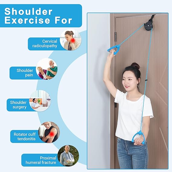 Fanwer Shoulder Pulley for Physical Therapy, Over The Door Pulleys for Shoulder Rehab, Overhead Arm Exercise Pulley Equipment for Rotator Cuff Recovery, Frozen Shoulder, Pulley System for Home Gym