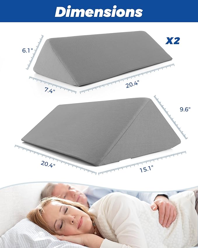 Fanwer Positioning Wedge Pillow for Side Sleeping (3 in 1), 40 Degree Triangle Bed Wedges & Body Positioners for Back Pain, Preventing Bedsores, After Surgery, Knees Elevated, Pregnancy,Grey