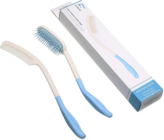 Fanwer Long Reach Handled Comb and Hair Brush Set Applicable to elderly and hand-disabled people inconvenient upper limb activities (2 pcs)