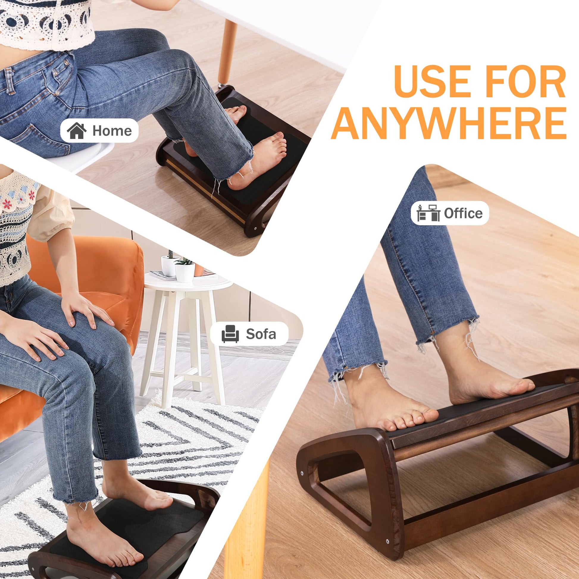 Wood Under Desk Footrest Portable Adjustable Height Step Stool Footrest  Stool Foot Rest for Bathroom Office Worker Home