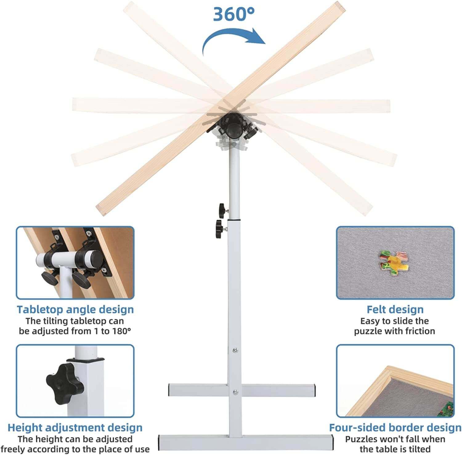 Fanwer Jigsaw Puzzle Table with Adjustable Iron Legs and Puzzle Board