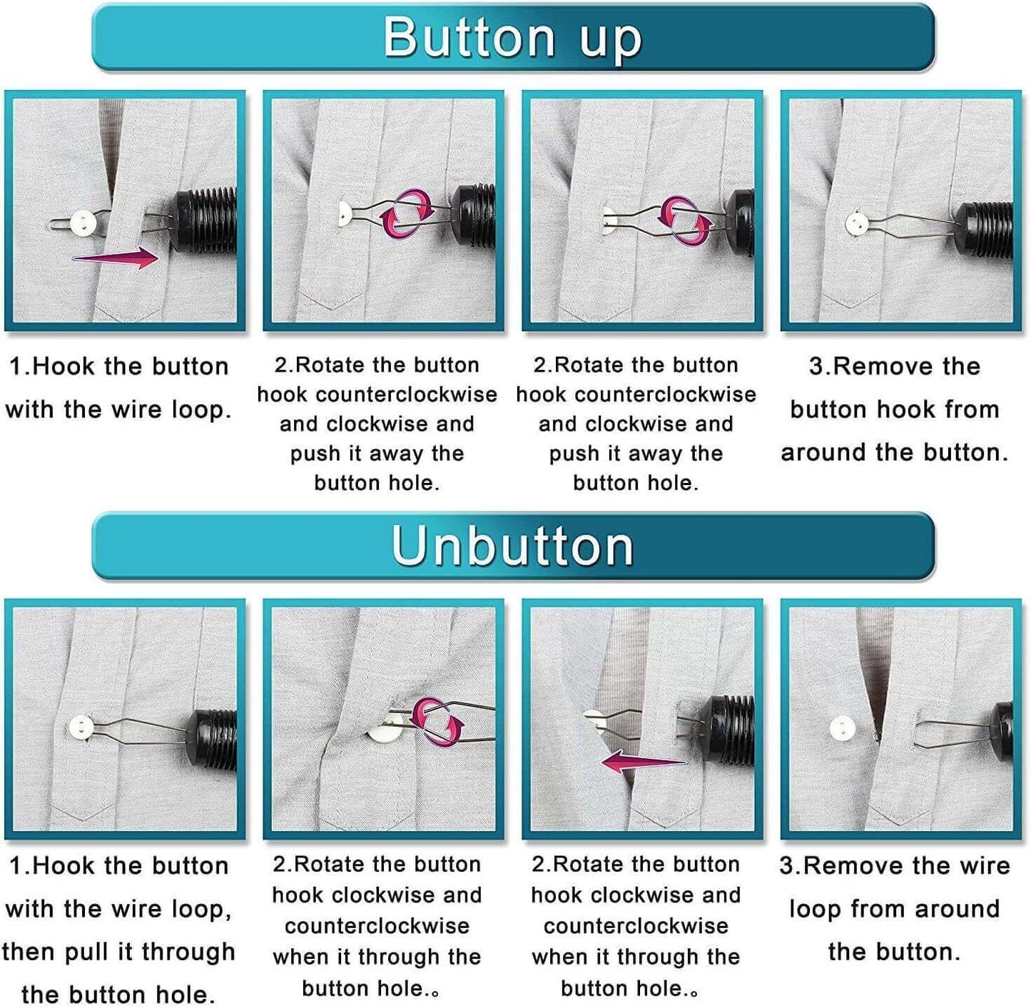 Button Hook with Zipper Pull Button Assist Device with Comfort & Wide Grip,  Shirt & Coat Buttoning Aid for Elderly, Patients
