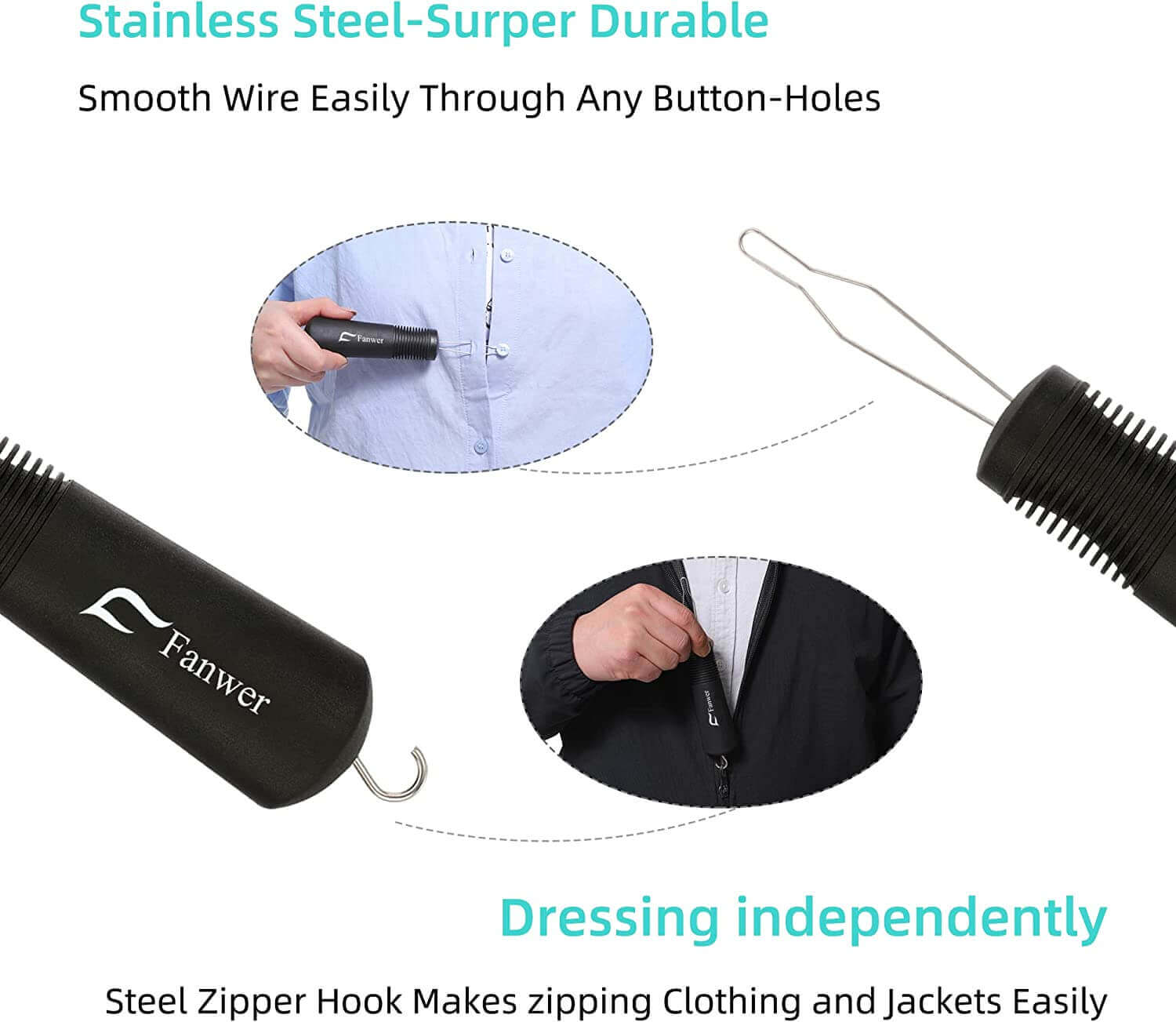 Button Aid and Zipper Pull with Soft Grip Handle :: dressing tool helps  users with arthritis button, zip clothing