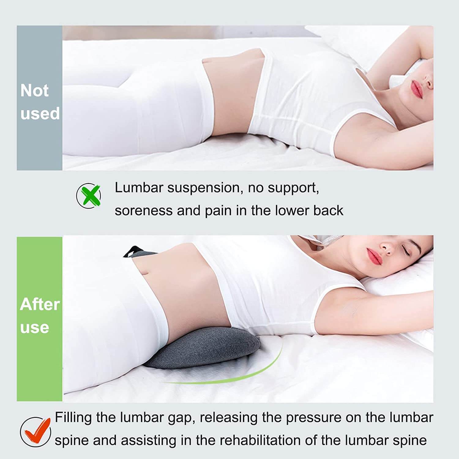 Lower Back Pillow Lumbar Support Pillow for Bed Waist Stretch Relief